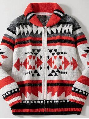 Western shawl neck full-zip sweater men's large